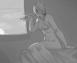 1girls artistic_nude bed bedroom chainsaw_man cigarette completely_nude completely_nude_female female female_only heartuko naked naked_female nude nude_female quanxi_(chainsaw_man) sitting smoking smoking_cigarette solo solo_female