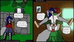 7:4 absurd_res anthro big_breasts blue_hair bodily_fluids breast_squeeze breasts canid canine canis comic crocodile crocodilian cum cum_in_vagina cum_inflation cum_inside dialogue duo english_text female fluffy from_behind_position fur genital_fluids genitals green_body green_eyes green_skin grey_body grey_fur hair heart_eyes heart_symbol hi_res holding_both_legs holding_both_thighs holding_breast holding_up impregnation inflation jewelry long_hair love male male/female mammal markings moan nipples penetration penile penile_penetration penis penis_in_vagina pregnant pregnant_female profanity red_hair reena_dreamer reptile scalie seno_(reena_dreamer) sex short_hair squeezing tattoo text thick_thighs tribal tribal_jewelry tribal_markings tribal_outfit tribal_tattoo vaginal vaginal_penetration vulva wolf
