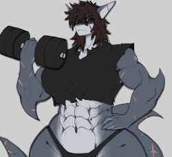 1girls abs anthro big_breasts humble_shark muscular muscular_female shark shark_girl shark_tail working_out