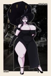 0nyxflow 1girls big_ass big_breasts big_butt black_lipstick chubby chubby_female commission dress female female_focus female_only tagme thick thick_thighs umbrella