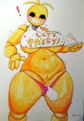 animatronic animatronic_female beakless big_breasts chicken chicken_girl creamy_pussy exposing_pussy female five_nights_at_freddy's five_nights_at_freddy's_2 fnaf phasianid robot robot_girl scottgames toy_chica_(fnaf) yellow yellow_skin