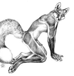 anthro blotch canine fox fur furry furry_only kneeling male male_only mammal penis sketch solo