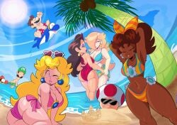2026 4girls ass beach bikini bikini_bottom bikini_top breasts funnyhoohooman mario_(series) pauline pauline_(mario) princess_daisy princess_peach princess_rosalina thighs