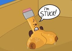 battle_for_dream_island bfdi big_breasts closed_eyes dialogue object_shows pencil_(bfdi) straining strawberrymilkshake stuck stuck_in_floor tagme text wet