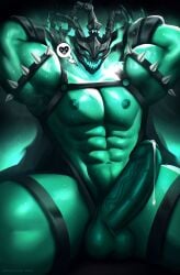 1boy bara big_cock big_dick big_muscles big_penis chest_harness gay harness kaysuo league_of_legends male_only muscular muscular_male thresh yaoi