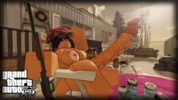 3d 3d_(artwork) american_flag annoyed bandana black_hair boxingstudio breasts breasts_out elf elf_futa flies flies_for_smell futa_only futanari grand_theft_auto grand_theft_auto_v hidden_character jacob's_ladder loading_screen long_penis nude penis pierced_genitals pierced_nipples pierced_penis piercings precum public_nudity redneck roblox roblox_studio robloxian shotgun shotgun_shell soda sunglasses tanned tanned_skin trailer_park trailer_trash uninterested