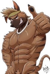 1boy 2026 arvie bara dreamworks forgotten_island furry furry_only gay male male_only muscular necklace no_visible_genitalia simple_background solo tagme thumbs_up white_background yaoi