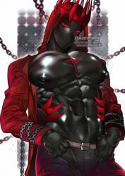 1boy aommemi bara crown gay male_only red_cloak red_clothes red_clothing red_crown shirtless shirtless_(male) shirtless_male yaoi
