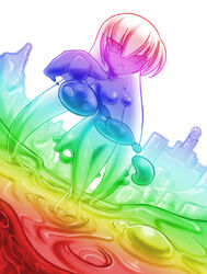 azurechromatic female goo_girl monster_girl rainbow slime solo taste_the_rainbow