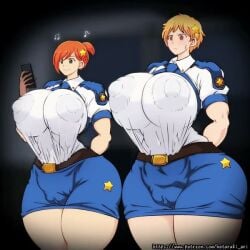 2girls animated areolae big_breasts breasts breasts_bigger_than_head cameltoe erect_nipples erect_nipples_under_clothes female gloves hataraki_ari huge_breasts huge_nipples light-skinned_female light_skin massive_breasts smartphone tagme thick_thighs video wide_hips