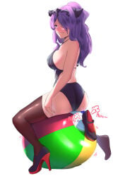 akate ass big_breasts big_butt black_swimsuit blush blushing_at_viewer breasts burst camilla_(fire_emblem) competition_swimsuit compressed deflation feet feet_in_stockings fire_emblem fire_emblem_fates high_heels horns large_breasts long_hair looking_at_viewer mature_female milf on_ball popped_ball popped_beach_ball purple_eyes purple_hair sideboob sitting sitting_on_ball sitting_on_beach_ball smirk smirking_at_viewer smug solo_female squish squishing thick_thighs thighhighs white_background