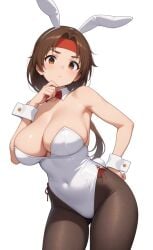 1girls ai_generated big_breasts braid brown_hair bunnysuit hairband huge_breasts king_of_fighters light-skinned_female light_skin long_hair pale-skinned_female pale_skin voluptuous voluptuous_female yuri_sakazaki