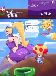 bigger_female blonde_female blonde_hair butt_focus buttcrush crossover english_text fanart fold_(gameoverse) gameoverse giantess giantess_growth glitch_productions growth growth_sequence huge_ass kaboodle_(gameoverse) low-angle_view mario_(series) mega_mushroom miss_information_(gameoverse) nintendo nobodyknows piranha_plant purple_eyes speech_bubble super_mario_bros. tag_me taller_female text towering towering_over