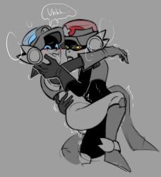 blue_eyes brawl_stars cuntboy cuntboy/male cuntboy_penetrated gray_background impaled in_arms incest kissing larry_(brawl_stars) lawrie_(brawl_stars) male_on_cuntboy on_lap twincest yellow_eyes