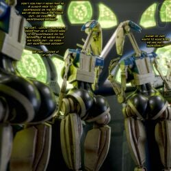 3d b1_battle_droid big_butt dialogue female multiple_females multiple_girls pickle_juice robot robot_girl robot_humanoid star_wars tagme