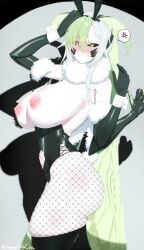 bunny_ears bunnysuit huge_breasts indie_virtual_youtuber insect_girl insect_humanoid juniper_(egocider) juniper_actias leotard moth_girl moth_humanoid nipples tagme tits_out vivi_co