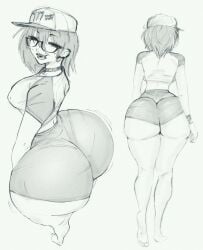 bamnoodled big_ass bottom_heavy bubble_butt ear_piercing female glasses hat large_ass lip_piercing monster_energy monster_energy_drink nose_piercing shorts t-shirt thick_ass thick_thighs tomboy
