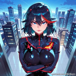 1girl 1girls ai_generated ass big_breasts black_hair blue_eyes blue_hair bob_cut breasts breasts, camel_toe cameltoe cleavage clothed clothed_female curvy dark_hair female female_focus female_only fully_clothed hetero high_resolution highres huge_breasts kill_la_kill kinkimya large_breasts leather lips matoi_ryuuko milf multicolored_hair nipples_covered nipples_visible_through_clothing panties red_hair sfw short_hair solo solo_female solo_focus straight streaked_hair teeth tight_clothes tight_clothing very_large_breasts
