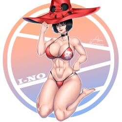 abs athletic athletic_female barefoot beauty_mark big_boobs big_breasts big_tits bikini bikini_bottom bikini_top black_hair boobs breasts choker female female_only green_eyes guilty_gear guilty_gear_strive heterochromia i-no large_boobs large_breasts large_tits law_nashor_art mole pink_eyes solo solo_female solo_focus thick_thighs thighs tits titties toned toned_body toned_female wide_hips wide_thighs witch witch_hat
