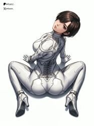 1girls ass ass_cheeks ass_crack back_view bodysuit breasts brown_hair bubble_ass bubble_butt butt dewspire evie_(stellar_blade) female female_only high_heels looking_at_viewer looking_back patreon_logo patreon_username round_ass round_butt short_hair simple_background solo solo_female stellar_blade tagme tight_bodysuit tight_clothing twitter_logo twitter_username