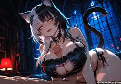 1boy 1girl :d ai_assisted ai_generated animal_ears bangs bare_shoulders bell black_bra black_hair black_panties blush bra breasts cat_cutout cat_ears cat_lingerie cat_tail choker cleavage cleavage_cutout collarbone curvaceous curvy curvy_female curvy_figure eyebrows_visible_through_hair fangs female frilled_bra frills hair_ornament hetero hololive huge_breasts indoors jingle_bell large_breasts long_hair looking_at_viewer meme_attire miyuai multicolored_hair navel night open_mouth panties penis shiori_novella side-tie_panties silver_hair smile solo_focus tail thick thick_ass thick_butt thick_hips thick_legs thick_thighs tongue underwear underwear_only virtual_youtuber voluptuous voluptuous_female wide_hips wide_thighs yellow_eyes