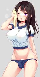 1futa areolae ball_bulge balls balls_in_bloomers balls_in_buruma balls_in_panties balls_under_clothes beige_skin black_hair blush breasts bulge buruma cameltail cleavage clothes color curvy erect_nipples flaccid futa_only futanari gym_uniform hair human impossible_clothes impossible_shirt intersex large_breasts midriff mofuringu nipple_bulge nipples open_mouth original panties panty_bulge penis penis_bulge penis_in_bloomers penis_in_buruma penis_in_panties penis_under_clothes purple_eyes round_ears see-through sheer shirt simple_background solo sweat towel western_art wink