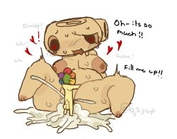 1boy 1boy1girl 1female 1girl 1male 2d big_breasts big_thighs blushcrunch_studio cum cum_in_pussy dandy's_world giant_female heart-shaped_pupils hearts q3yup rainbow_hair roblox roblox_game squirming sweat sweating sweaty sweaty_body text