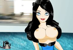 animated artjimx black_hair blinking blue_eyes breasts female hannah_minx jimix_cruz jimixcruz red_lips smiling train