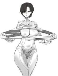 1girls bodysuit breasts breasts_out cameltoe covered_navel evie_(stellar_blade) hair_over_one_eye looking_at_viewer medium_breasts mold_sesame mole nipples ripped_bodysuit ripped_clothes ripped_clothing short_hair skin_tight solo stellar_blade stellar_blade:_blood_rain tagme tearing_clothes thigh_gap tomboy torn_bodysuit torn_clothes torn_clothing white_background