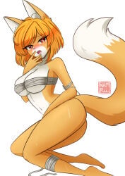ahe_gao ahegao anthro bandage bandages bandages_around_breasts bright_(namrii_) fox fox_ears fox_girl fox_tail furry hi_res namrii_ orange_fur original_character tagme tears wraps
