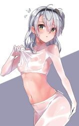 1girl 1girls background belly blush_face blush_lines blushing blushing_at_viewer blushing_female blushing_lines breasts character_request copyright_request eyebrows_visible_through_hair fit_female flushed flushed_face green-eyed_female green_eyes grey_background hairband hand_on_ass hand_on_butt hand_on_own_ass hand_on_own_butt head_tilt inframammary_fold konnyaku_(kk-monmon) lean_figure legwear linea_alba narrow_waist nipple_bulge open_mouth pantyhose parted_lips petite petite_body petite_breasts petite_female petite_girl petite_tits plain_background ponytail posing posing_for_the_viewer side_ponytail silver-haired_female silver_hair silver_hair_female slender_body slender_waist slim_female slim_waist small_boobs small_breasts small_tits standing stockings stomach tied_hair tights tilted_head tiny_breasts tiny_tits tongue touching_ass touching_butt two-tone_background white_background white_legwear white_pantyhose white_stockings white_tights