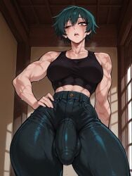 1futa 1futanari abs ai_generated ass big_ass big_breasts big_butt big_hips big_penis black_tank_top breasts brown_eyes bulge bulge_through_clothing bulge_under_clothes cleavage dark_green_hair dick eyebrows eyelashes futa_only futanari grin grinning grinning_at_viewer hair hands-free hands_on_hips huge_cock indoors jenas jujutsu_kaisen legs_apart lips long_hair looking_at_viewer makeup maki_zenin medium_breasts medium_hair midriff muscular muscular_futa narrow_waist narrowed_eyes navel nose one_eye_closed pants penis scar scar_on_face scars_all_over seducing seductive seductive_eyes seductive_gaze seductive_look seductive_mouth seductive_pose seductive_smile short_hair smile smile_at_viewer smiley_face smirk smooth_balls smooth_penis smooth_skin solo solo_focus solo_futa solo_futanari standing tanktop testicles tomboy velfur velfur_(artist) zenin_maki