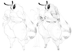 sunibee bee insect arthropod anthro lipstick breasts huge_breasts holding_breast hand_on_breast antennae_(anatomy) thick_thighs wide_hips featureless_crotch wings multi_limb female