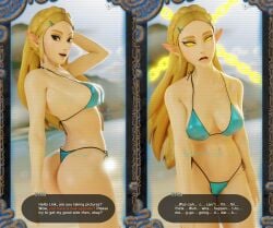 2koma 3d absurdres ass before_and_after bikini blonde_hair blue_eyes breasts breath_of_the_wild dialogue dochaunt24 drool elf_ears female female_only femsub hypnosis hypnotized hypnotized_female long_hair looking_at_viewer looking_back mental_chains navel nintendo open_mouth princess princess_zelda sideboob slouching smile spiral_eyes tagme text the_legend_of_zelda user_interface