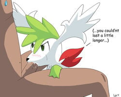 ... 2015 ambiguous_gender black_nose blush cum cum_in_mouth cum_inside defalt duo english_text erection fellatio feral fur green_eyes green_fur human interspecies legendary_pokemon looking_up male mammal navel nintendo nude open_mouth oral penetration penis pokemon pokemon_(species) sex shadow shaymin shaymin_(sky_form) sitting spread_legs spreading sweat sweatdrop text vein video_games white_fur