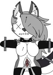 @mangotaffee absurd_res anthro collar female genitals hellaverse helluva_boss hi_res inspection loona_(helluva_boss) sewn_mouth stitch_(sewing) voodoo voodoo_doll vulva