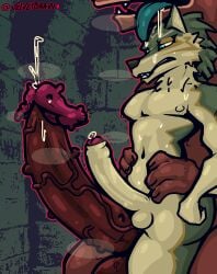2026 3_fingers 4_fingers anthro ball_size_difference balls big_balls big_penis blin_(tloz) blue_eyes blue_tongue bodily_fluids body_hair breath canid canine canis claws comparing detailed digital_drawing_(artwork) digital_media_(artwork) dripping dungeon duo femboy feral finger_claws fingers frottage fur genital_fluids genitals glans green_body green_fur green_hair grey_body hair hairy_balls hi_res huge_balls huge_penis hung_bottom imminent_sex leaking_precum leg_grab link_(wolf_form) male male/male mammal markings moblin monster musk musk_cloud musky_balls musky_penis nails nintendo nipples penile penis penis_size_difference penises_touching pig_nose pig_snout precum precum_drip precum_on_penis pubes red_body red_glans red_penis saliva saliva_drip saliva_on_face saliva_on_tongue sex size_difference smaller_anthro smaller_male sweat sweatdrop the_legend_of_zelda thigh_grab tongue tongue_out vein veiny_penis velvetdraw waist_grab wolf worried worried_look