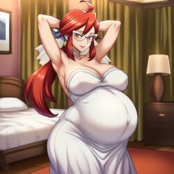 ai_generated bride bride_veil elite_four enjoying_pregnancy glasses glasses_on_face lazybonesai lorelei_(pokemon) pokemon pokemon_rgby pregnant pregnant_belly pregnant_bride pregnant_female red_hair red_hair_female