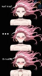 3_panel_comic black_choker black_sclera choker cock_awe earrings exclamation_point eyelashes fully_nude imminent_rape imminent_sex in_heat jewelry jujutsu_kaisen m0r14rt7 mature_female medium_breasts page_1 pink_eyes pink_hair pov pov_male shocked_expression size_difference smaller_male solo_female text unseen_character unseen_male_face upper_body_focus uro_takako watermark younger_male