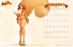 10s 1girls 2000s_and_2010s_style 2010s 2014 anthro areola big_breasts big_tail breasts calendar_(medium) clothing colored curvaceous curvy english_text female female_only fluffy_tail freckles full_body functionally_nude_female fur hair hi_res high_heels hourglass_figure huge_breasts lips long_hair march march_(month) nipples nude open_toe_shoes orange_fur penny_flynn plain_background pubic_hair pussy red_hair rodent see-through sheer solo squirrel standing tan_fur text thighs unshaved_pussy voluptuous wedge_heels wedges wide_hips zaftigbunnypress