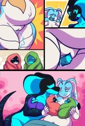 after_birth anthro apode bane_(racerxxdj) birth black_body blue_body blue_eyes blue_markings bodily_fluids crowning crying draconcopode duo_focus eyes_closed female genitals group hi_res jest56 kissing_cheek legless live_birth male male/female markings naga navel outie_navel panicking pregnant pregnant_anthro pregnant_female serpentine silvia_(racerxxdj) snowflake_marking tears tears_of_joy triplets vulva water_breaking white_body