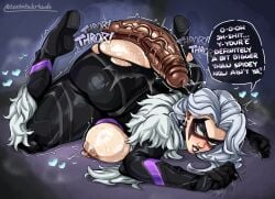 1boy 1girls 2026 2d 2d_(artwork) areolae ass between_buttocks big_ass big_breasts big_penis black_cat_(marvel) black_cat_(marvel_rivals) bodysuit breasts breasts_out bubble_butt busty buttjob color covered_buttjob dark-skinned_male dark_skin dialogue fat_ass felicia_hardy female fur_collar fur_trim hot_dogging huge_ass illustration interracial large_ass large_breasts light-skinned_female light_skin male marvel marvel_comics marvel_rivals mask massive_ass miles_morales nipples no_bra penis skin_tight teatotalerlewds text thick_ass thick_thighs thunder_thighs tight_clothes tight_clothing white_hair wide_hips