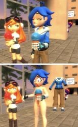 3d 3d_(artwork) clothes_removed crossover diamonddog246 doll_(murder_drones) embarrassed_nude_female enf female_only ice_cream meggy_spletzer murder_drones nude nude_female prank public_nudity smg4 suprised suprised_look tari_(smg4)