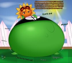 anthro anthrofied ass belly belly_bulge breasts fancy_blue female female_pred flora_fauna hyper plant plant_girl plant_humanoid plantie plants_vs._zombies plants_vs_zombies popcap_games pred solar_flare_(pvz) sunflower_(pvz) text vore vore_belly