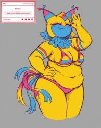1female belly belly_button bikini bikini_bottom bikini_top breasts chubby chubby_female dandy's_world dandys_world fanart fanart_from_twitter fat female hand_on_head hand_on_hip izoufi multicolored_tail request roblox smug strawpage_request tail thick_thighs wide_hips wide_thighs yatta_(dandy's_world)