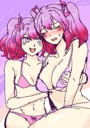 2girls big_breasts bikini bikini_bottom bikini_top blush blush_lines blushing danganronpa_another eyes_closed fanganronpa fangs flat_chest groping groping_breasts hair_ornament incest incest_(lore) incestuous large_breasts lavender_eyes musical_note musical_note_hair_ornament otonokoji_hibiki otonokoji_kanade pigtails purple_background purple_eyes sdra2 small_breasts smile smiling smiling_at_partner super_danganronpa_another_2 sweat sweatdrop sweating twincest twins twins_(lore) twintails twintails_(hairstyle)