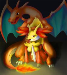 canine charizard delphox dragon female fennec fire fox male mammal nintendo pokemon pokemon_(species) pyrophilia straight video_games