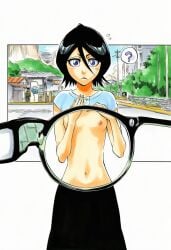 1girls ? accurate_art_style accurate_body_type ai_generated areola areolae belly_button black_hair bleach blue_shirt blush blush_lines breast_focus breasts breasts_apart building closed_mouth clothing confused day eyewear facing_viewer female female_focus female_only flat_chest flying_sweatdrops front_view frown full_color glasses hair_between_eyes hand_up hands_on_own_chest high_resolution highres kuchiki_rukia light-skinned_female light_skin line_art looking_at_viewer manga_style narrow_waist navel nipples outdoors petite road round_breasts scenery see-through shiny_hair shirt short_hair short_sleeves shunchi sky slender_body slender_waist small_areola small_breasts small_nipples solo solo_focus spoken_question_mark standing street surprised sweat sweatdrop tite_kubo_style trees v-shaped_eyebrows white_background x-ray x-ray_glasses x-ray_view x-ray_vision