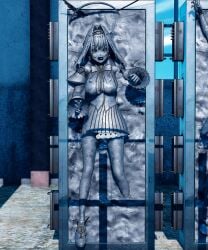 3d 3d_render captured captured_female captured_heroine carbon_freezing carbonite carbonite_freeze encased encasement hololive hololive_english_-council- ouro_kronii ouro_kronii_(1st_costume) ouro_kronii_ch. petrification petrified stonelight virtual_youtuber vtuber vtubers