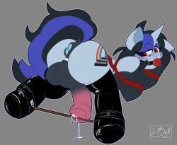 2026 anal anal_penetration animal_genitalia animal_penis backsack ball_gag balls black_hair blue_highlights blush bodily_fluids buttplug buttplug_in_ass buttplug_insertion cum cutie_mark ear_piercing ear_ring equid equine equine_genitalia equine_penis eyeshadow fan_character feral gag gagged gem genital_fluids genitals gloves_(marking) hair hasbro hi_res highlights_(coloring) hooves horn jewel_buttplug leaking_cum makeup male mammal markings my_little_pony mythological_creature mythological_equine mythology object_in_ass penetration penis piercing plug_(sex_toy) plug_insertion red_eyes restraints ring_piercing sex_toy sex_toy_in_ass sex_toy_insertion solo spreader_bar thatponybell unicorn